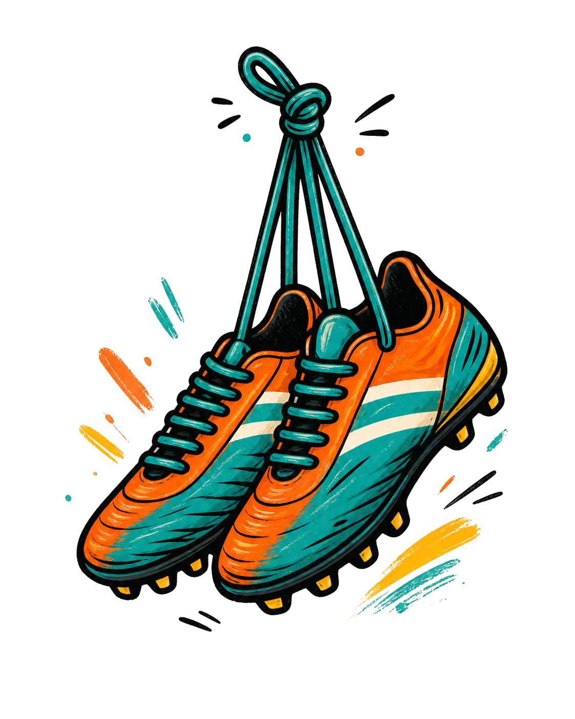 Ilustração de um par de chuteiras penduradas pelo cadarço.